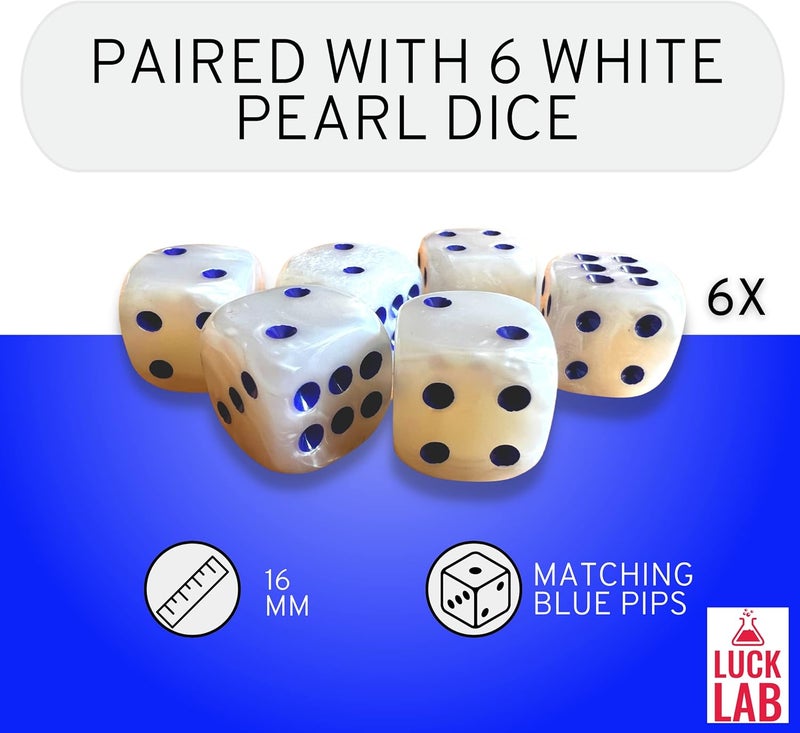 Luck Lab Black Leather Dice Cup with Lid Including 6 Matching Pearl Dice - Blue Velvet Interior for Quiet Shaking - Use for Liars Dice Farkle Yahtzee Board Games, Black - Image 3